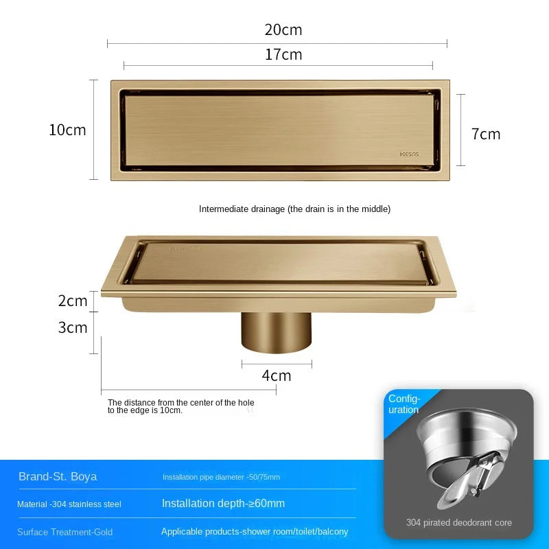 Luxury Hidden 304 Stainless Steel Rectangular Floor Drain