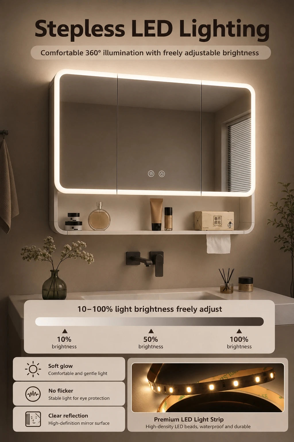 Led Bathroom Mirror Cabinet Anti Fog Wall Mounted