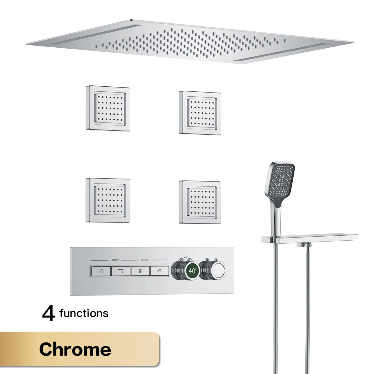 Luxury Gun Grey Brass Thermostatic Shower System Ceiling-Embedded