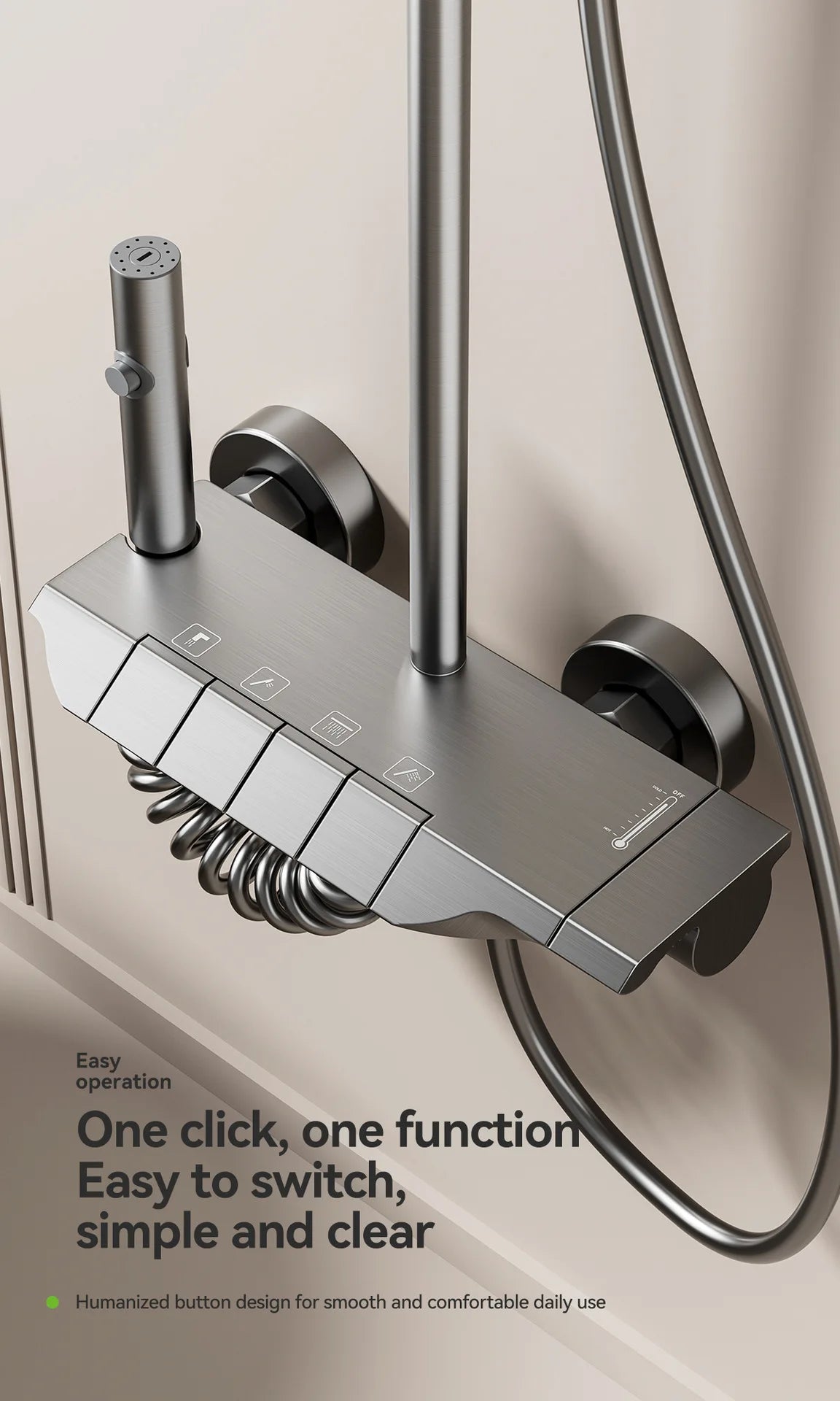 Bathroom Aluminum Shower Gunmetal Gray Cold Water Piano