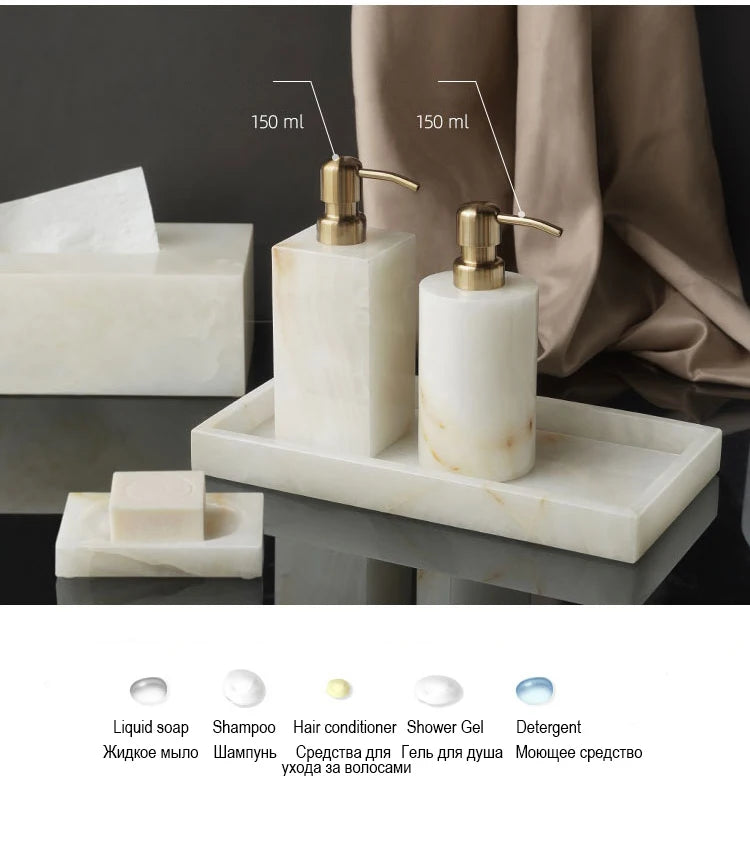 White Onyx Natural Marble Bathroom Elegant Soap Dispenser