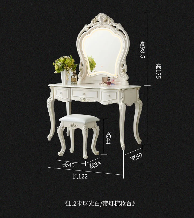 European Decor Makeup Vanity Desk Wooden Drawer White