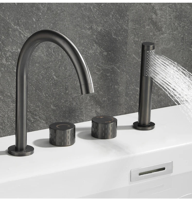Gray Luxury Brass Deck-Mounted 5-Holes Bathroom Bath Tub