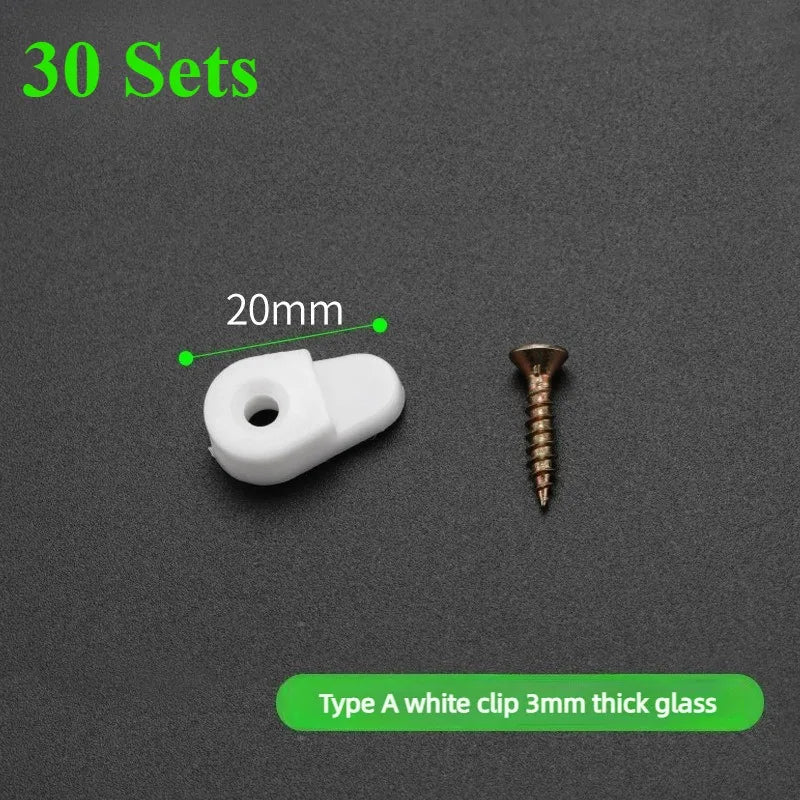 30 Sets Plastic Glass Retainer Clips Mirror Holder