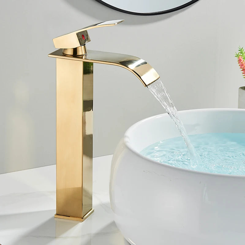 Waterfall Bathroom Basin Sink Faucet Handle Mixer Tap