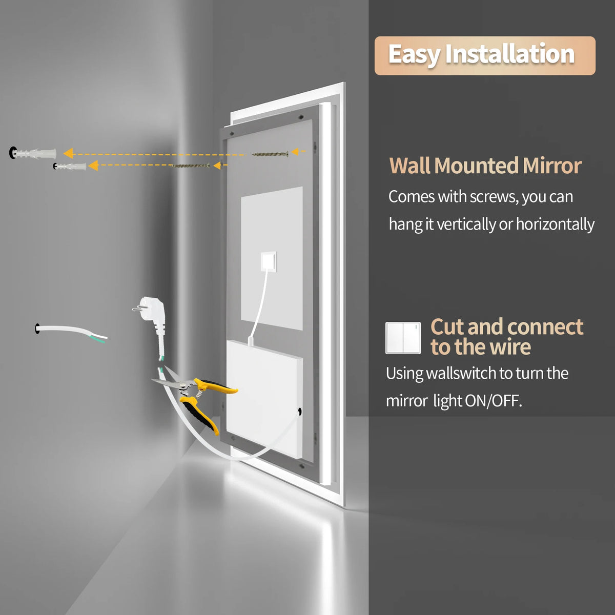 Led Backlit Mirror Bathroom Vanity Lights Anti-Fog Dimmable