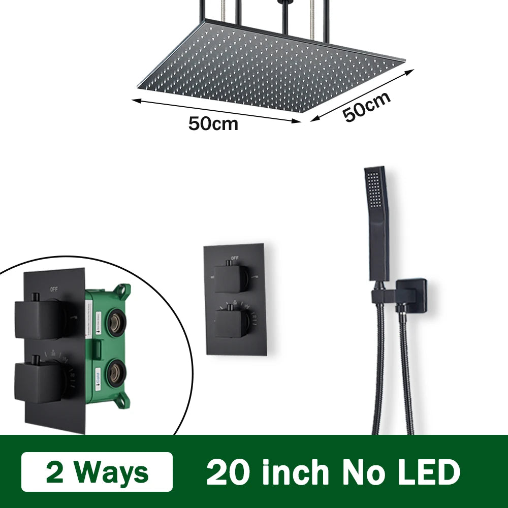 Rozin Brass Thermostatic Shower Faucet Black 40 80cm