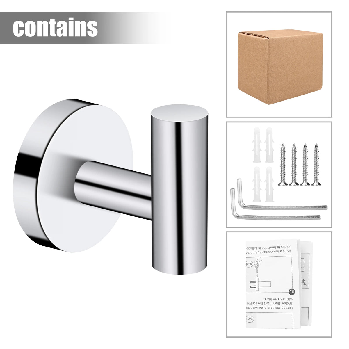 2pcs Polished Bathroom Towel Hooks Stainless Steel Coat