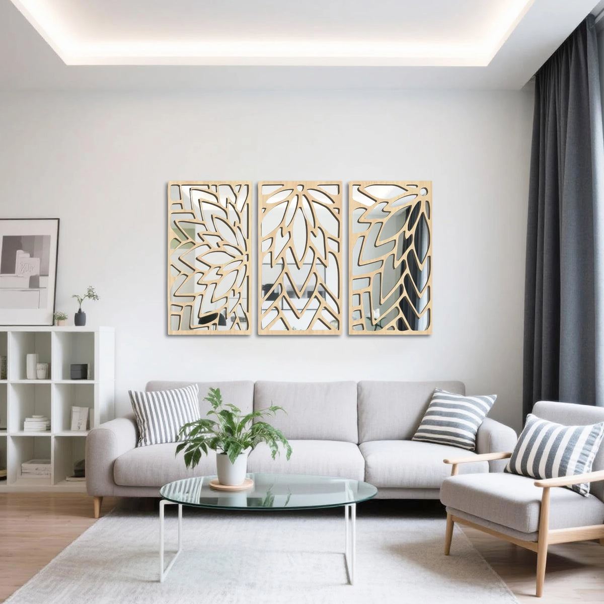 3pcs 2d 16in Wooden Acrylic Double-Layer Wall Mirror