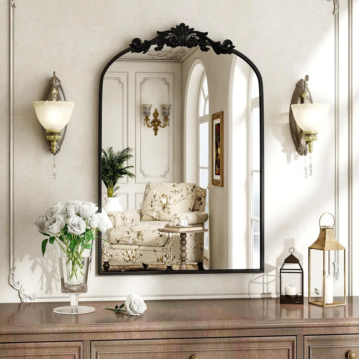 Beautypeak Vanity Wall Mirror Decorative Vintage Arch Bathroom