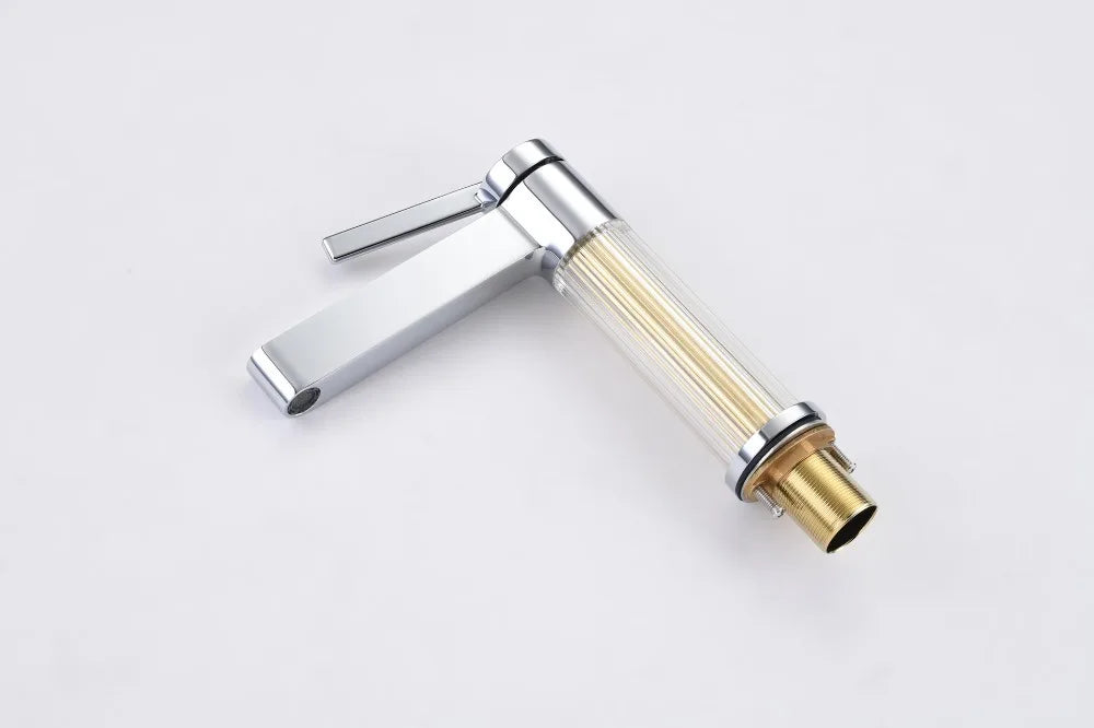 Yellow Bathroom Basin Faucet Acrylic Brass Cold Water