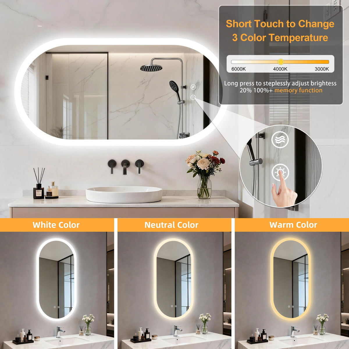 Led Bathroom Mirror Smart Anti-Fog Dimmable Led Lighted