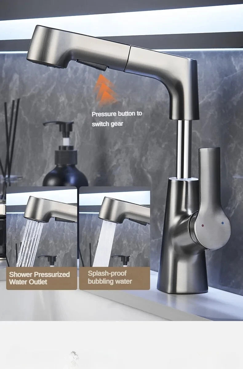 Pull Out Lift Faucet 360 Rotatable Bathroom Basin