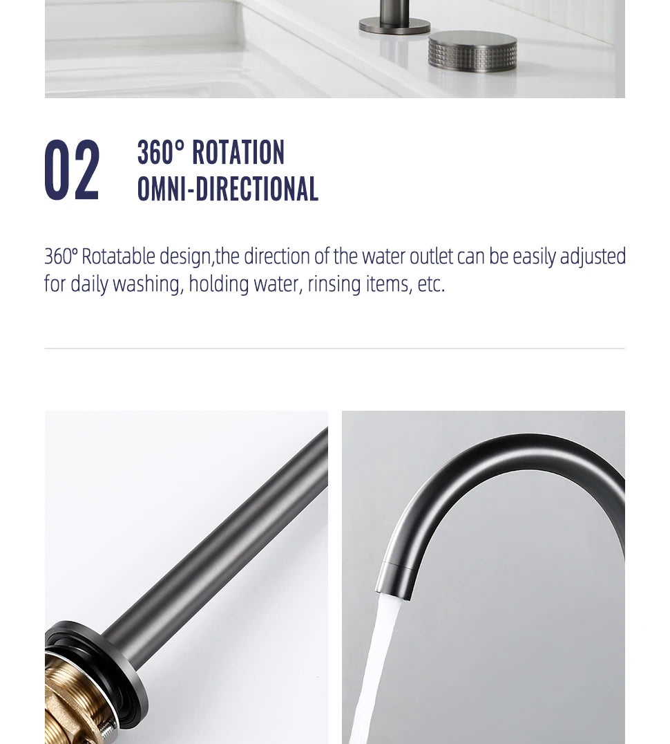 Gunmetal Basin Faucet Knurled Switch 360 Rotating Spout