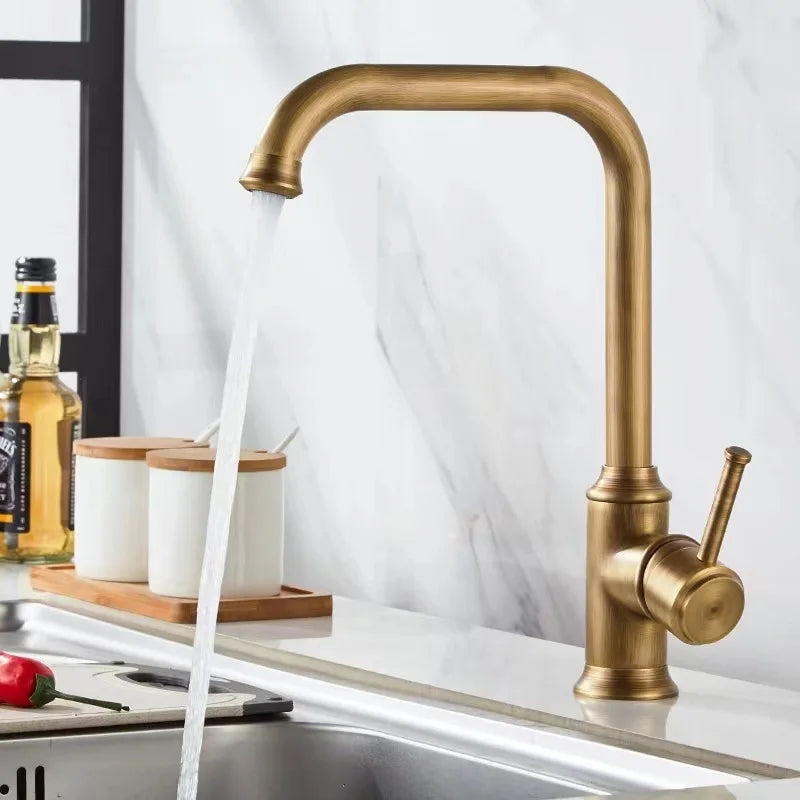 Kemaidi Antique Brass Handle Bathroom Faucets Mixer Tap
