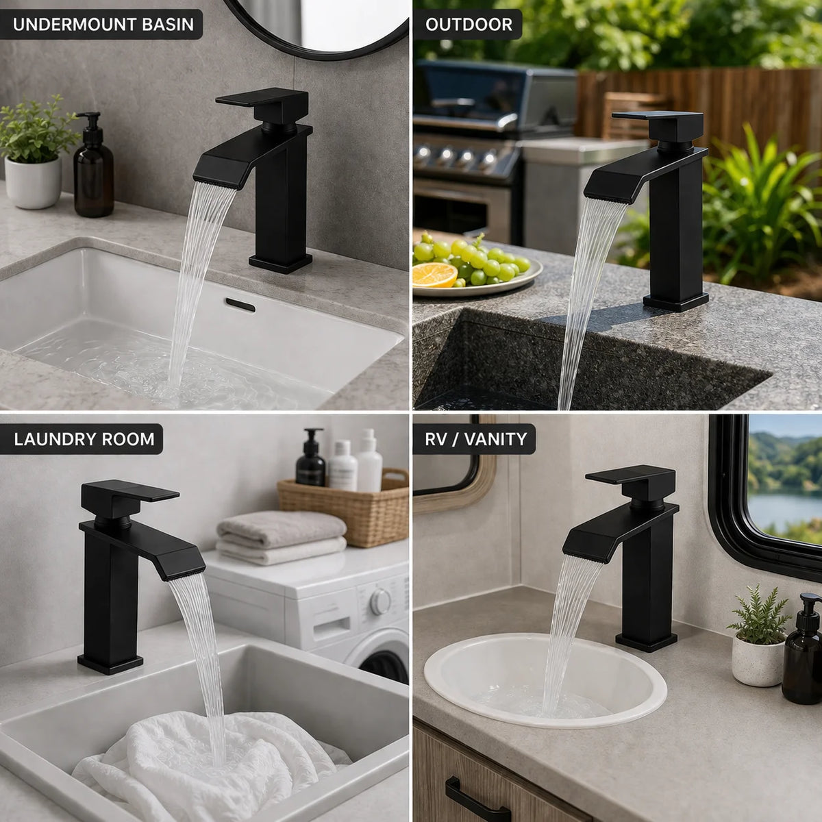 Sanivital Modern Matte Black Waterfall Basin Faucet Cold