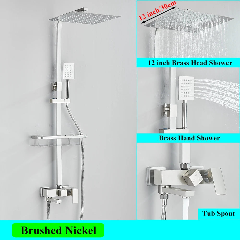 Black Brass Shower Faucet Sets Rainfall Bathtub Tap