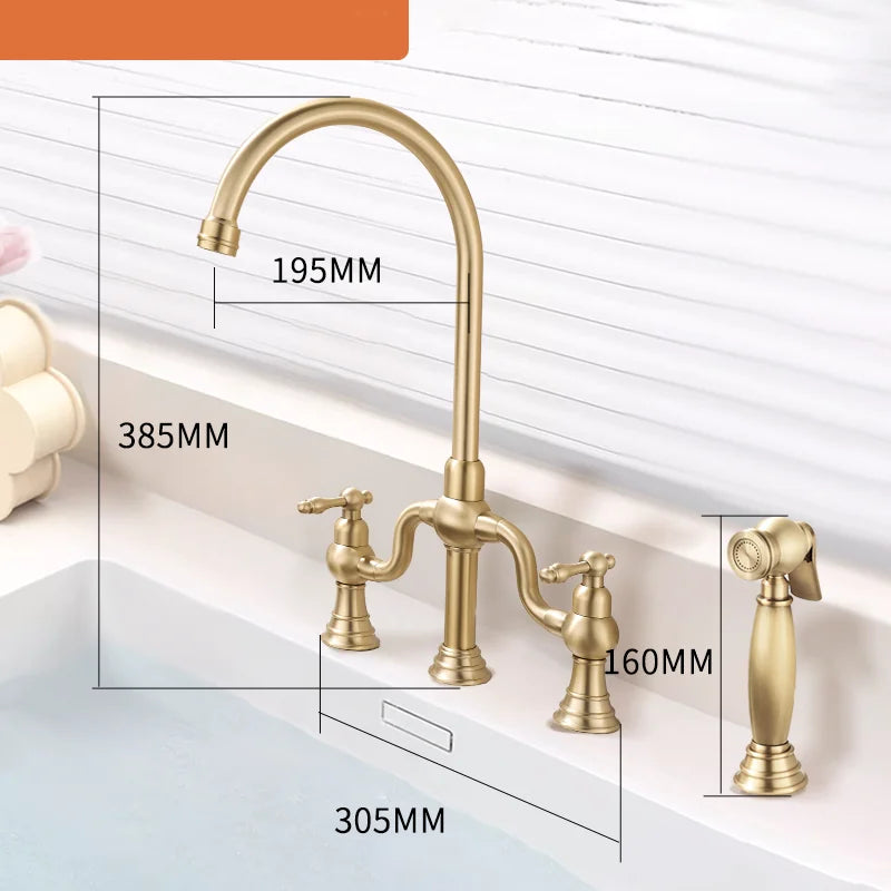 Vintage Bridge Antique Faucet Basin Solid Brass Double-Handle