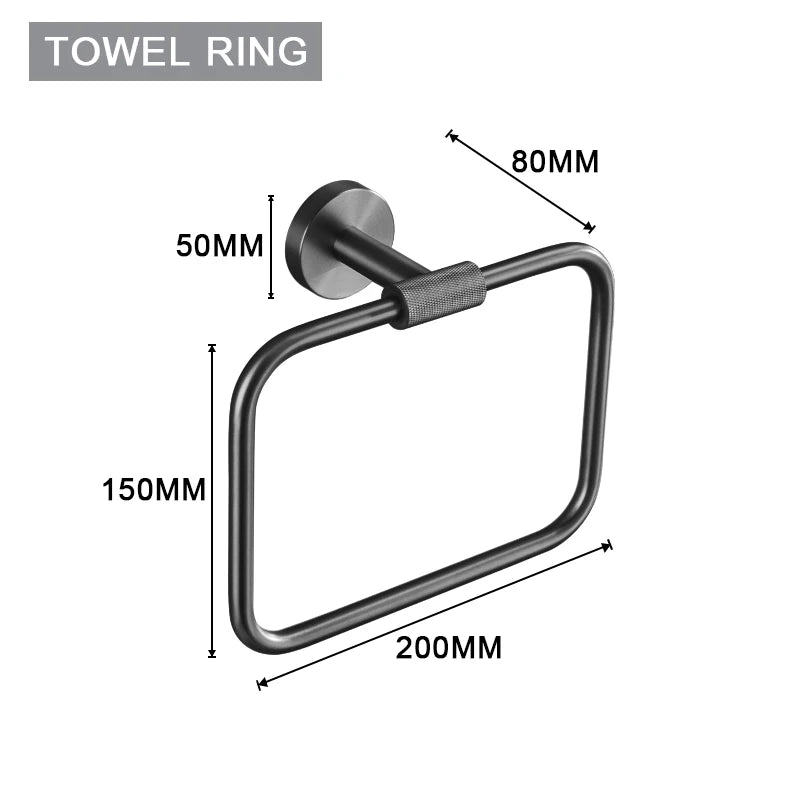 Grey Bathroom Hardware Kit Stainless Steel Round Wall