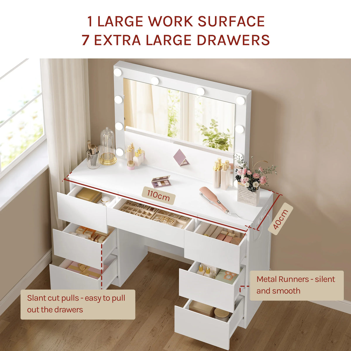 Woltu White Dressing Table Girls/Women Vanity Dresser Large