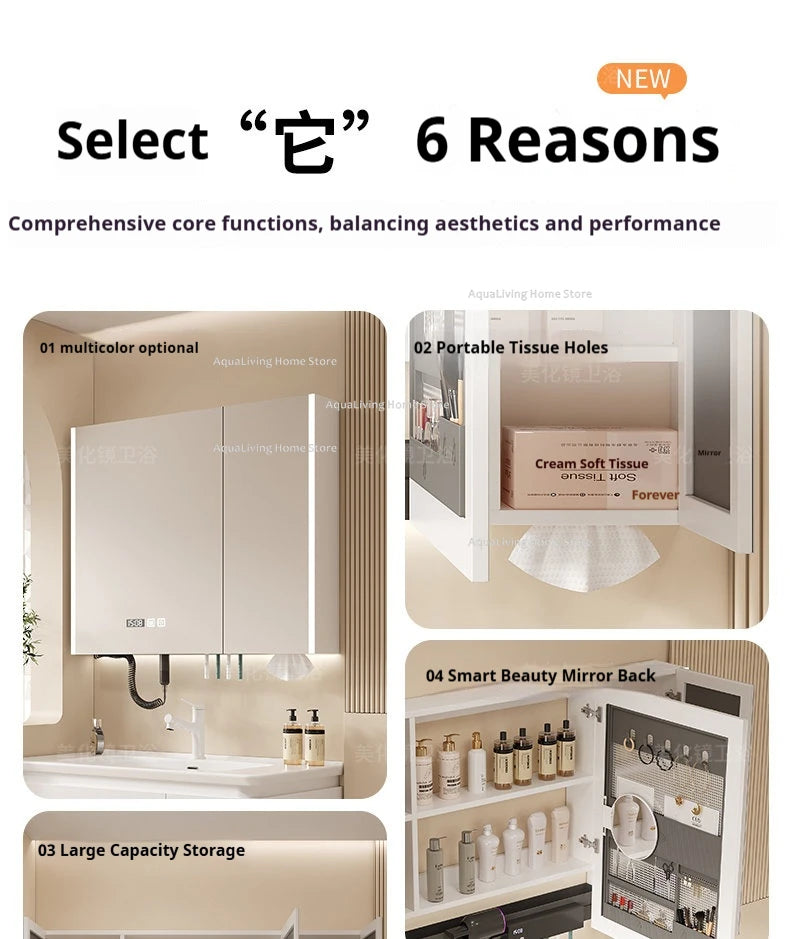 Modern Smart Bathroom Mirror Cabinet Wall-Mounted Vanity Mirror