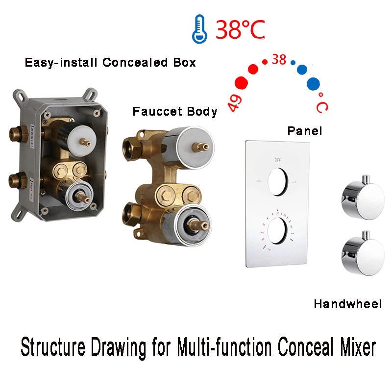 Solid Brass Valve Concealed Thermostat Trim Two Or