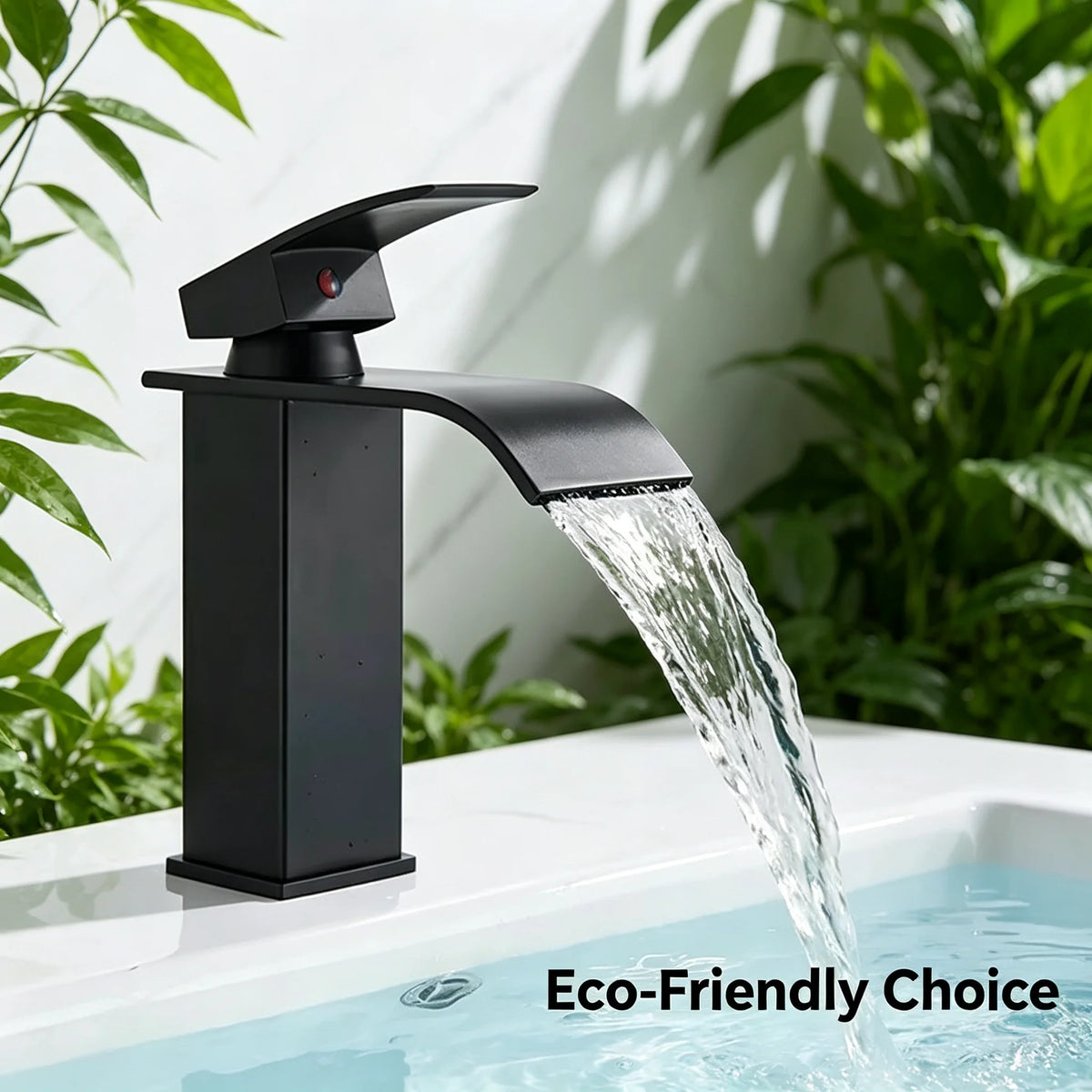 Matte Black Modern Bathroom Sink Faucet Waterfall Spout