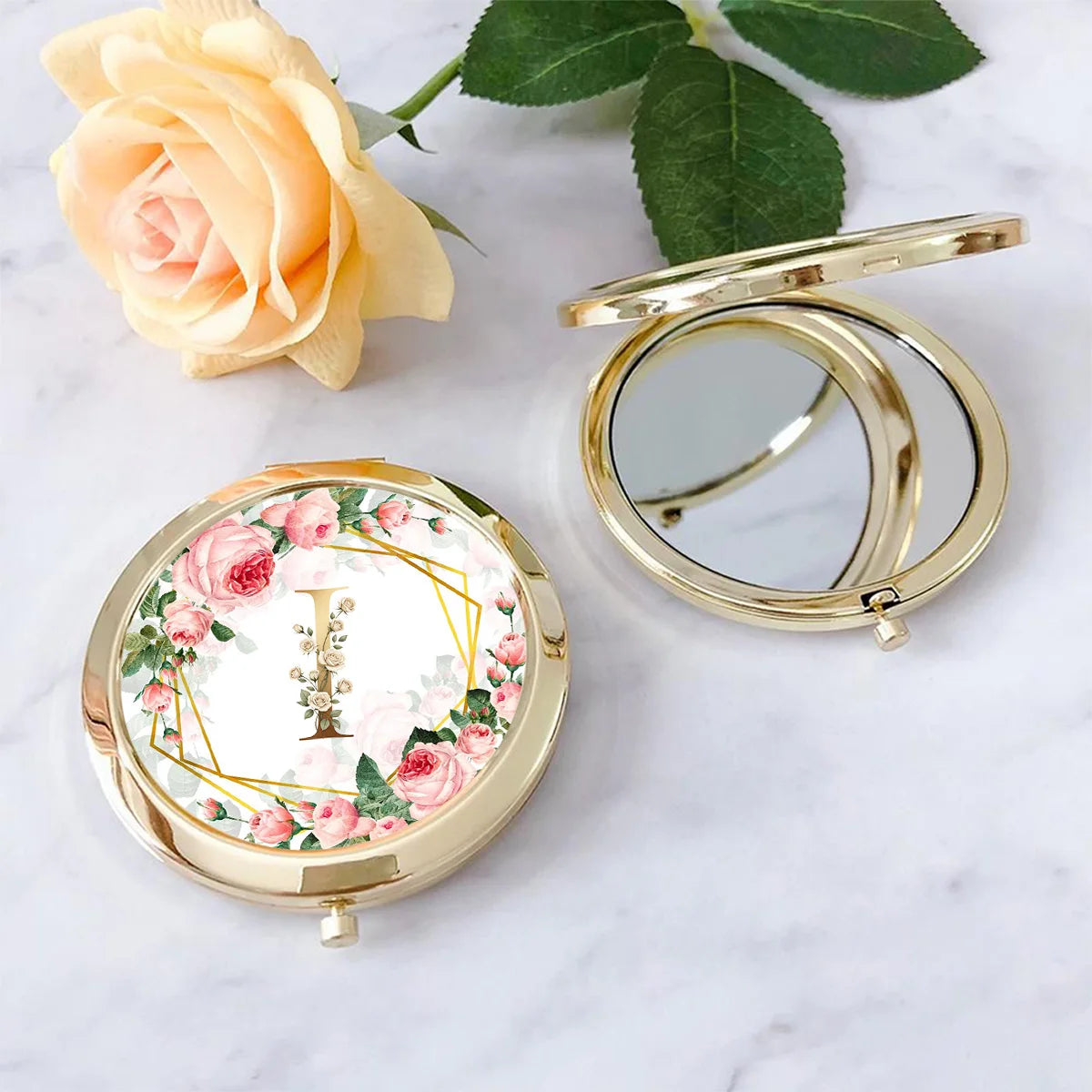 Golden Border Double-Sided Pocket Makeup Mirror Suitable Women