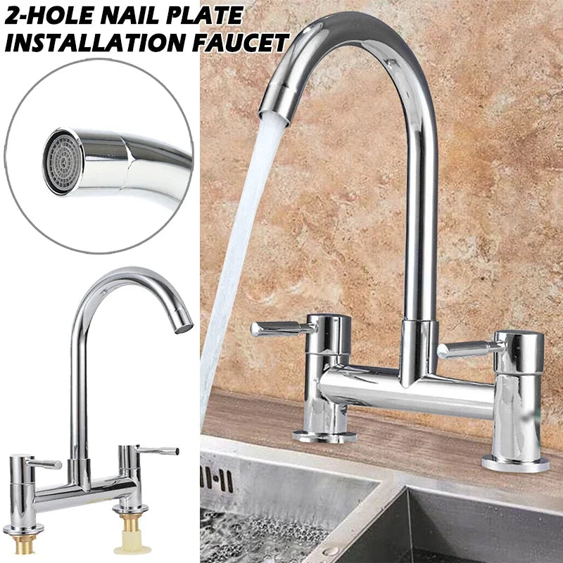 Modern Lever Double Handle Chrome Sink Faucet Cold