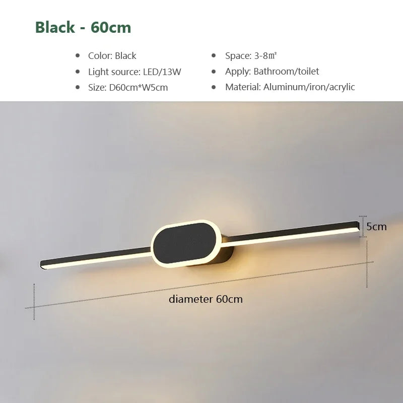 Modern Luxury Bathroom Wall Lamp Black White Aluminum