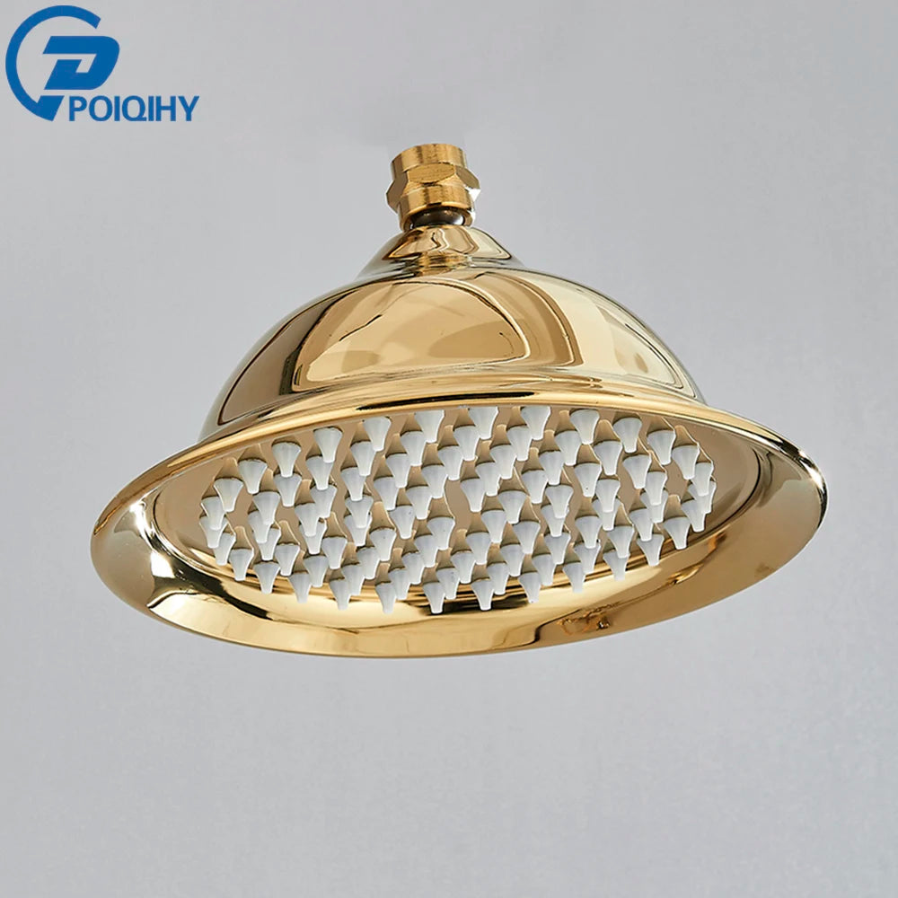 Poiqihy Brass Golden Rainfall Shower Head Shower Faucet