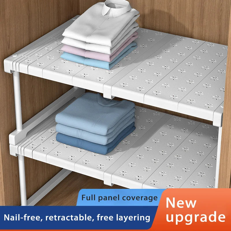 Wardrobe No-Punch Multi-Layer Retractable Adjustable Shelves