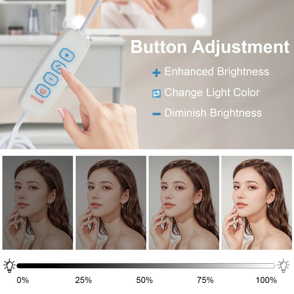 Led Vanity Table Sliding Mirror White Makeup Desk