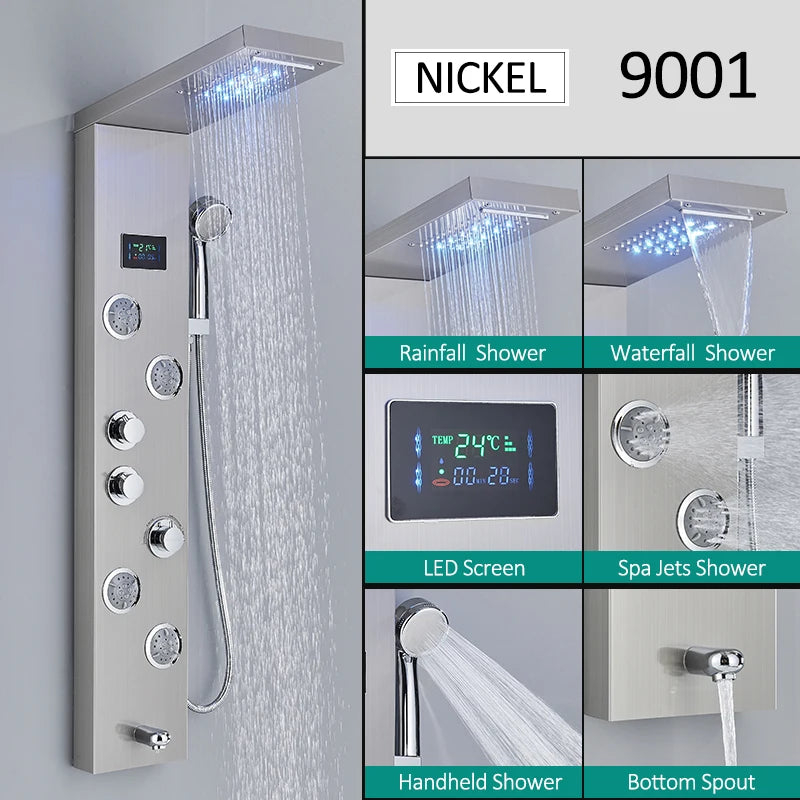 Led Shower Panel Tower System Rain Waterfall Shower