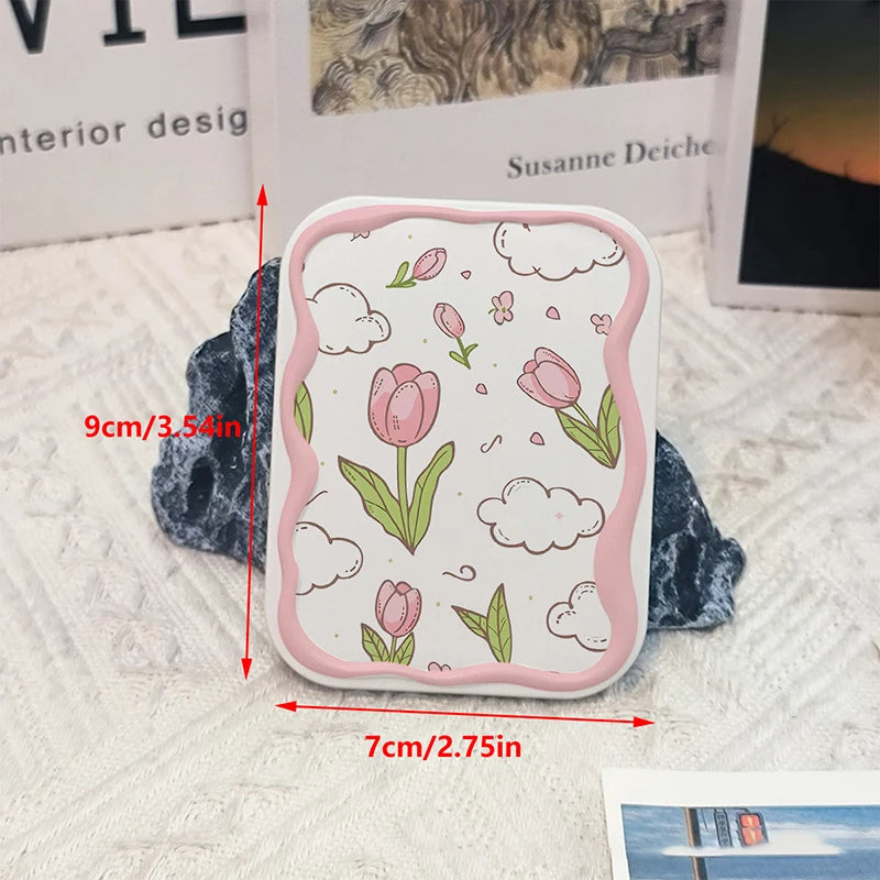 Flowers Flip-Top Folding Makeup Mirror Pocket Mirror Women