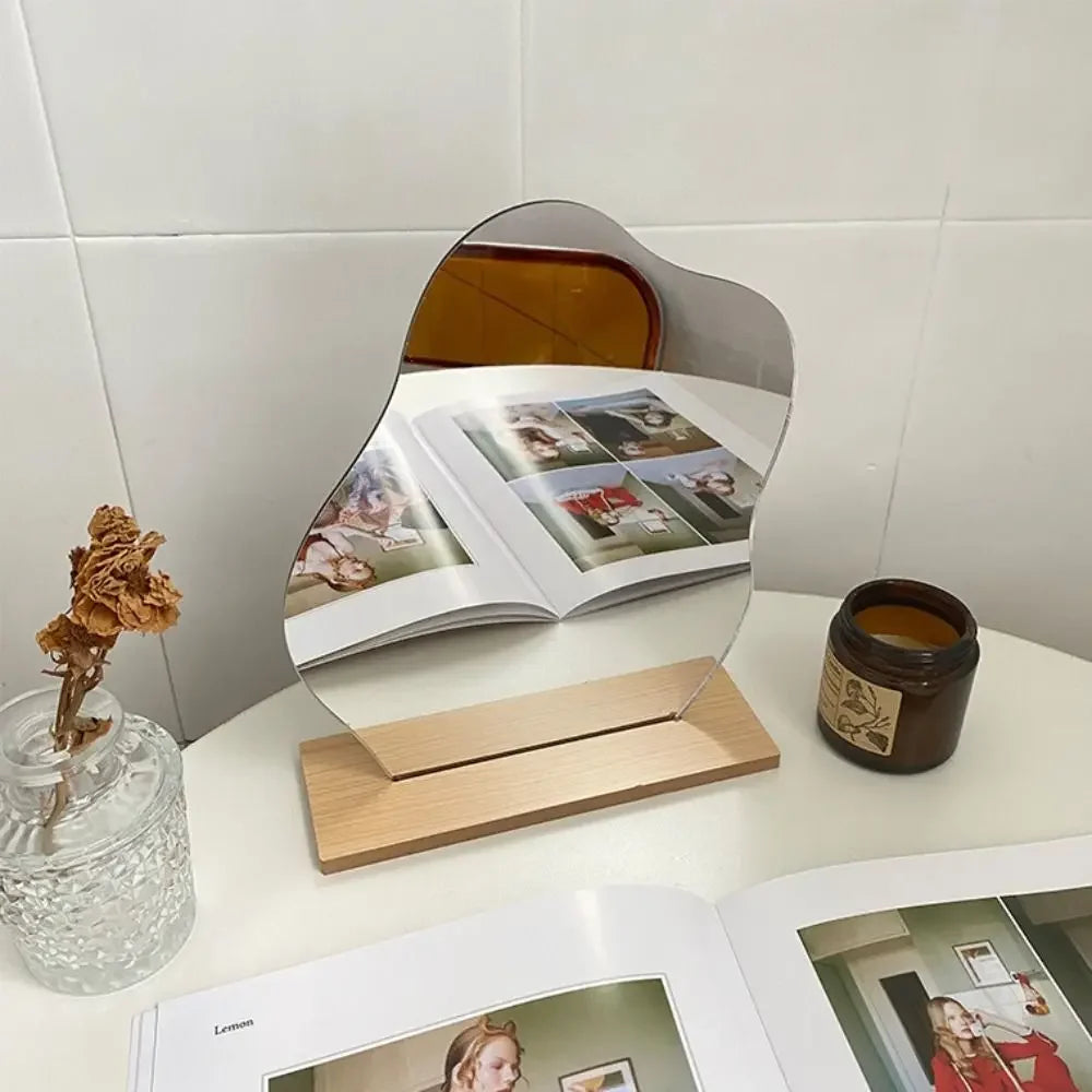 Wooden Irregular Makeup Mirror Cloud Shaped Frameless Decorative