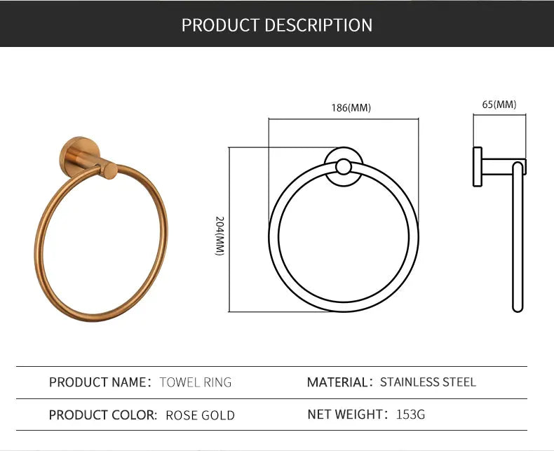 Bathroom Hardware 304 Stainless Steel Rose Gold Towel