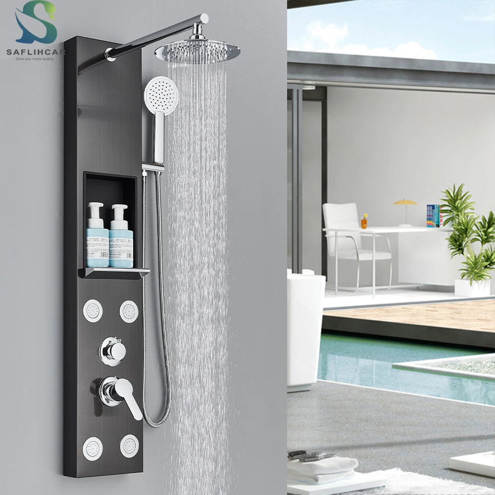 Black Shower Panel Column Big Screen Blue Light