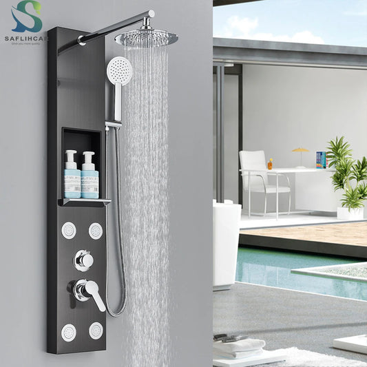Black Shower Panel Column Big Screen Blue Light