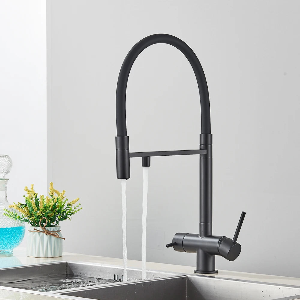 Black Filtered Faucet Pure Water Pull Out Brass