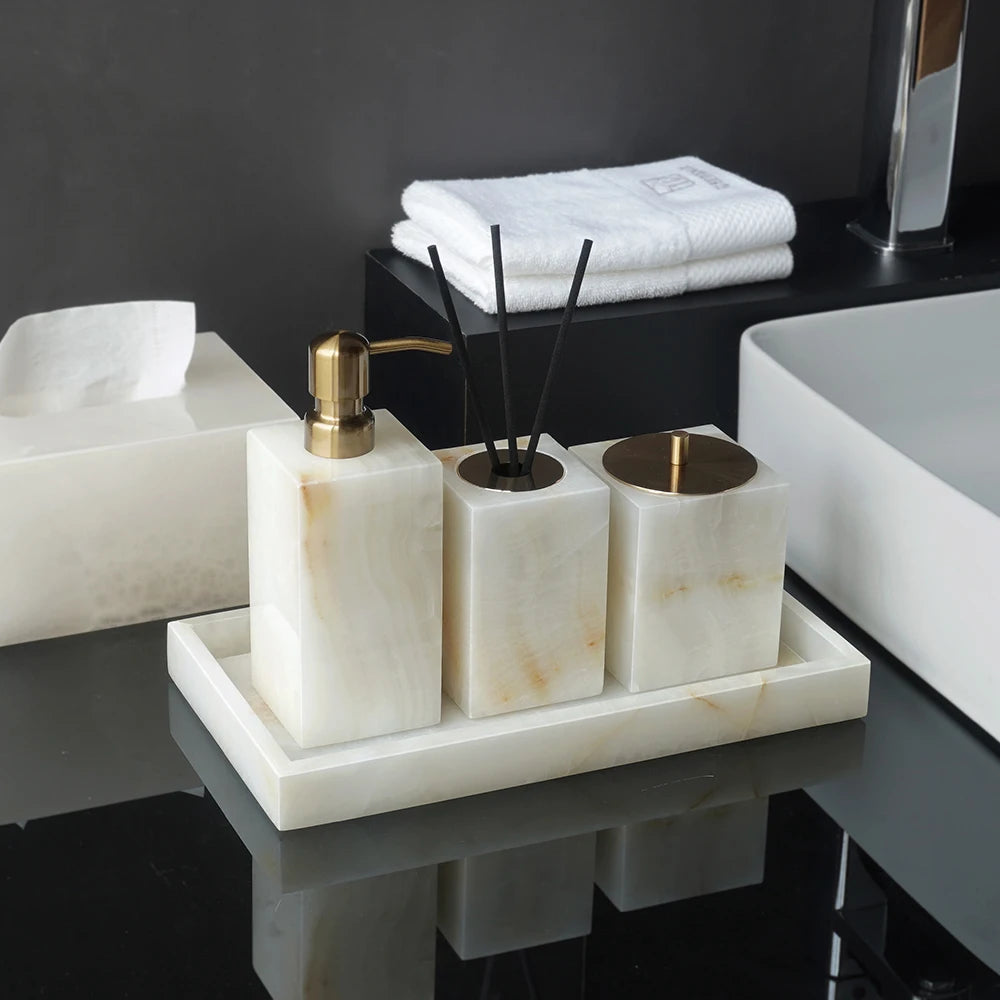 White Onyx Natural Marble Bathroom Elegant Soap Dispenser