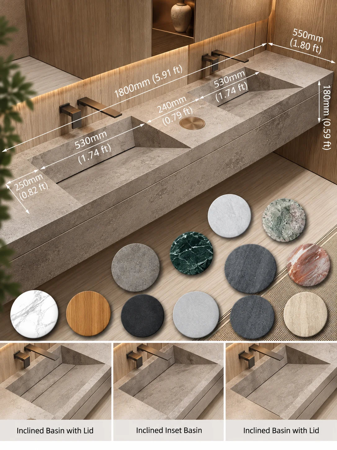 Any Size Custom Luxury Natural Stone Bathroom Vanity