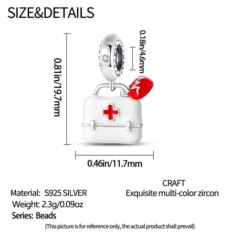 925 Sterling Silver Red Medicine Cabinet Pendant Charms
