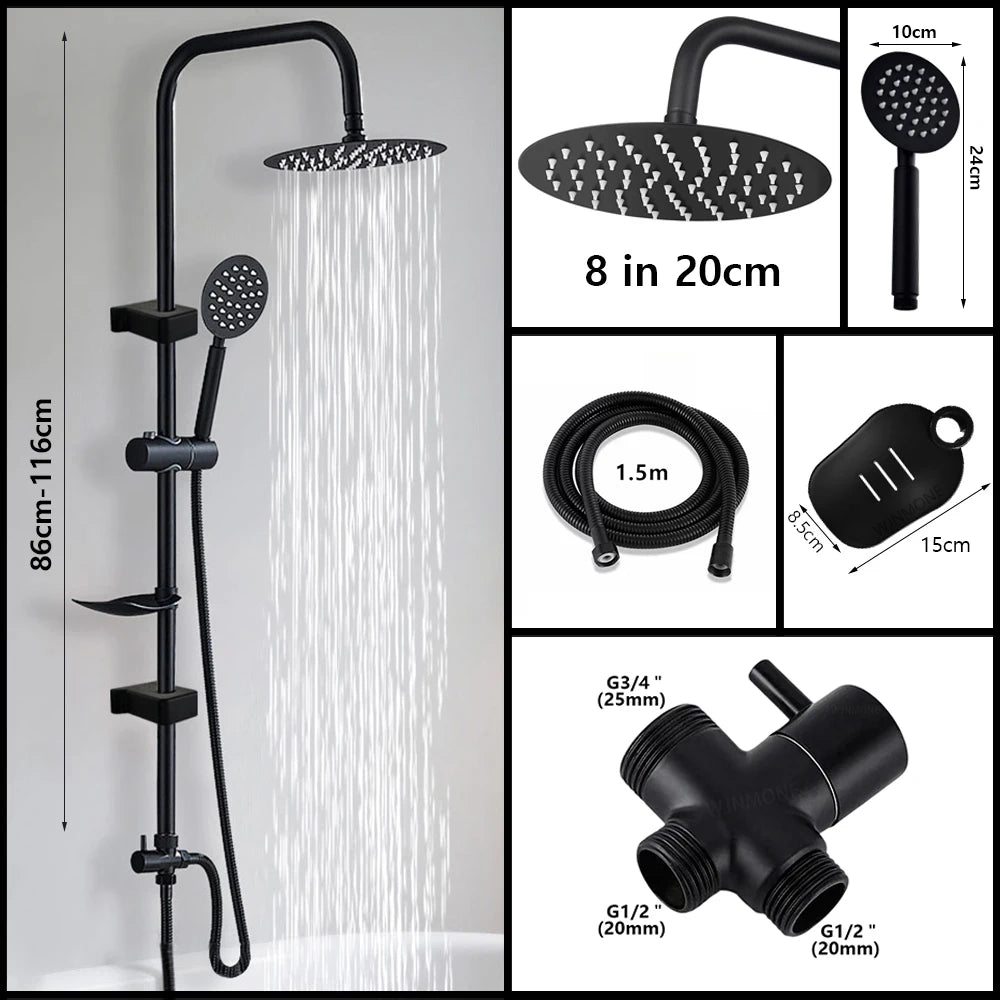 Black/Chrome Bathtub Split Rain Shower Handheld Bathroom Rainfall
