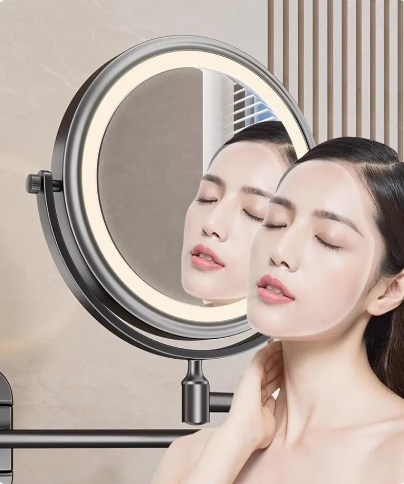 Folding Bathroom Wall Mirror Double-Sided Makeup Mirror Light