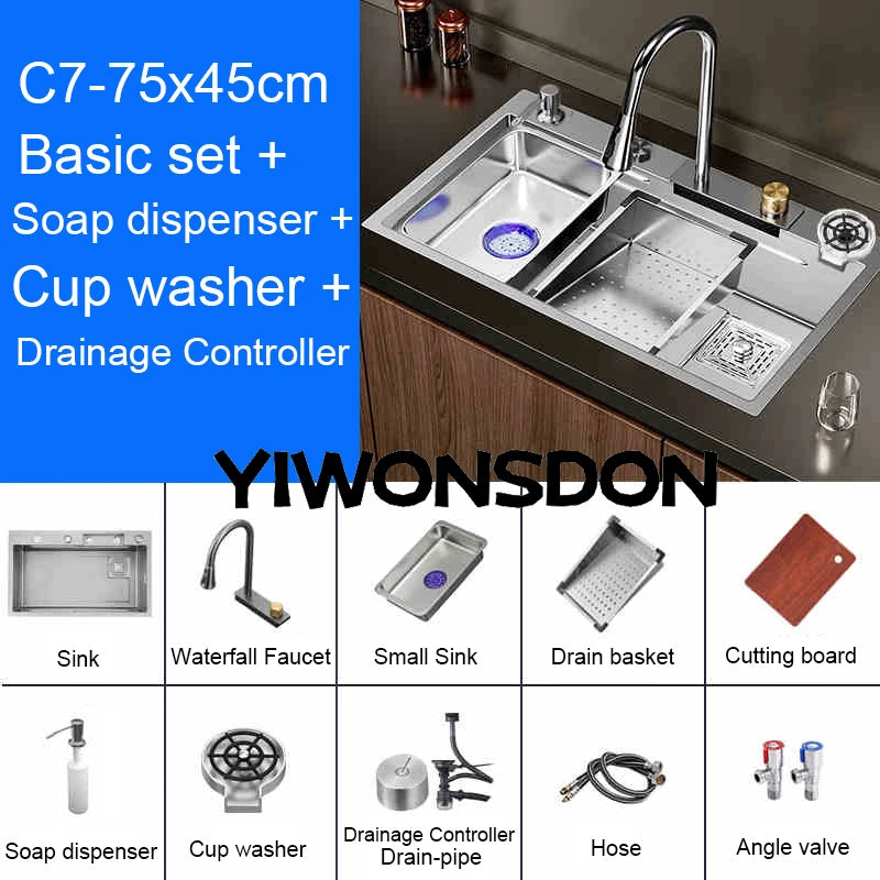 Brushed Nano Sink Waterfall Faucet Large Bowl Cup