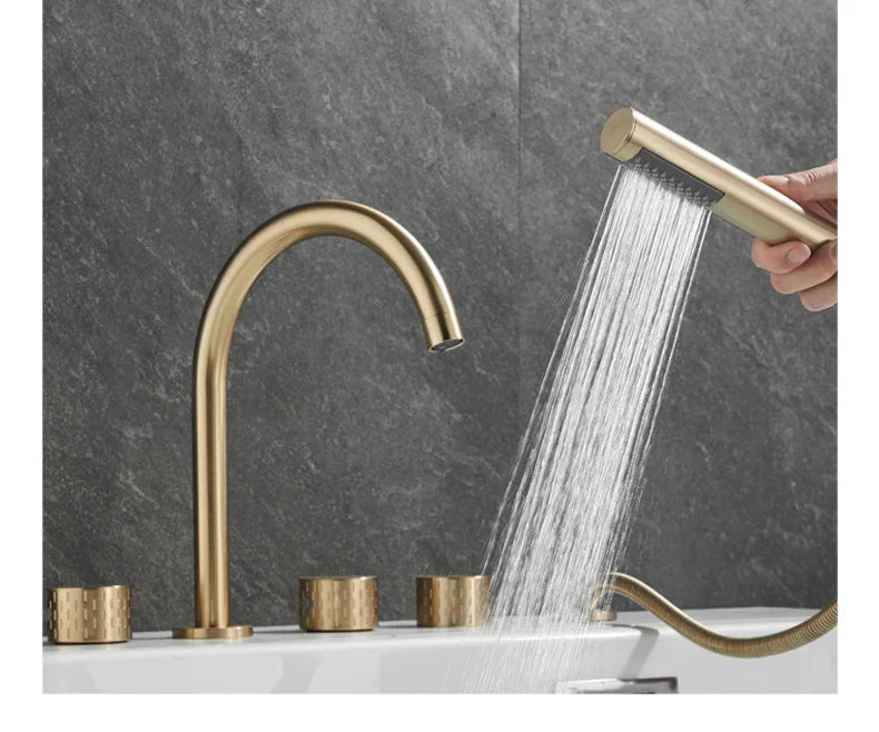 Gray Luxury Brass Deck-Mounted 5-Holes Bathroom Bath Tub