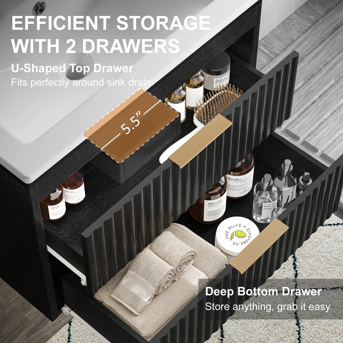 24 Floating Bathroom Vanity Sink Modern Wall Mounted