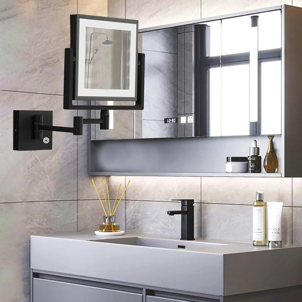 Square Touch Led Folding Bathroom Mirror 3x Magnifying
