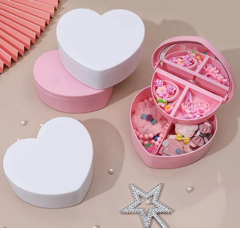 Pink Girl Heart Makeup Jewelry Storage Box Desktop
